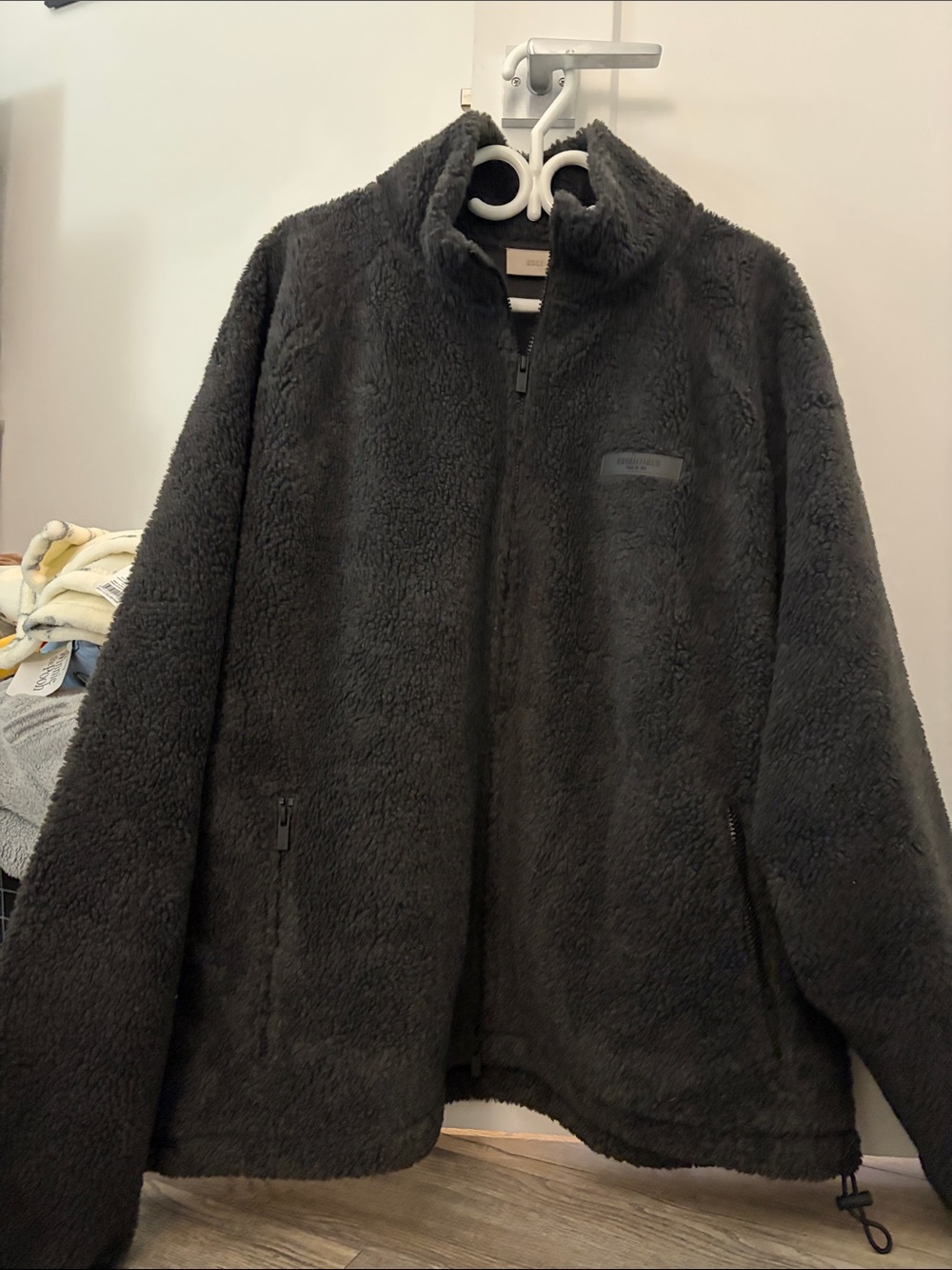 Essentials Black Plush Sherpa Zip Jacket